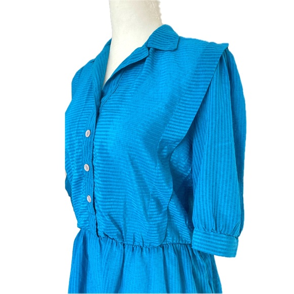 Vintage Pantel 80s Semi-Sheer Blue Button-up Midi Dress; Sm - Picture 6 of 7